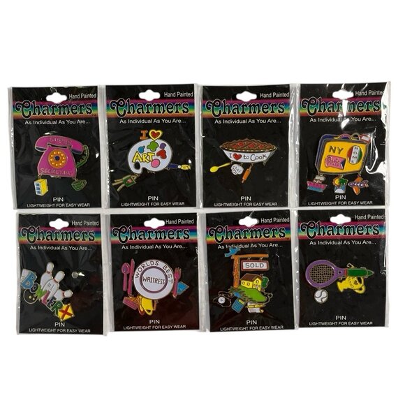 Vintage 1998 Charmers Pins Novelty Hand Painted Dangle Misc Lot Set of 8 - Picture 1 of 16